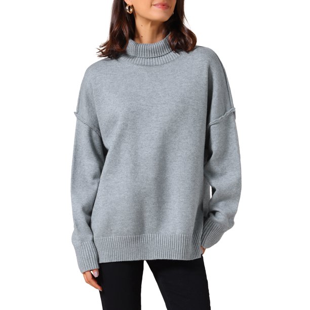 INSPIRE CHIC Mujeres Suéteres de Punto de Manga Larga Cuello Simulado Suelto Oversized Casual Tops de Suéter 2025 XL Gris