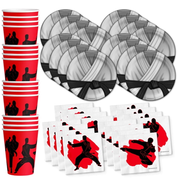 Set de artículos de fiesta de Karate Birthday para 16 personas con platos y servilletas