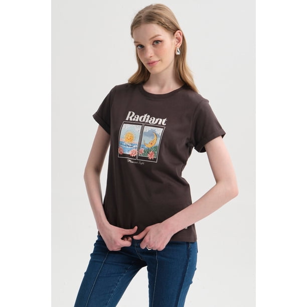 Polera Mujer Gráfica Roll Up Gris Marengo