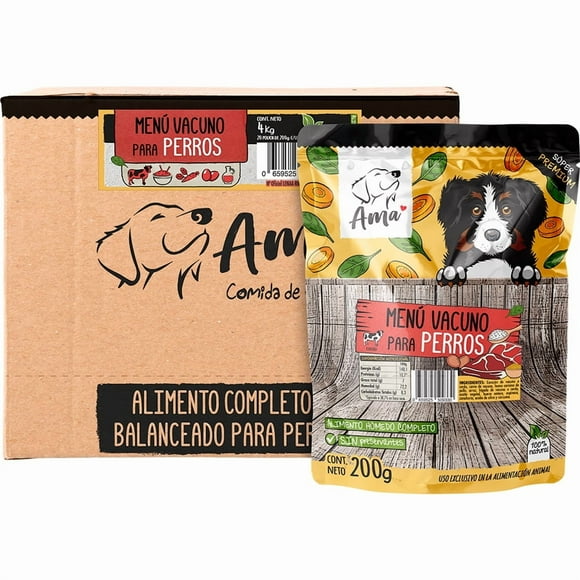 CAJA MENU VACUNO SACHET AMAPET PERROS (20U  X 200GR)