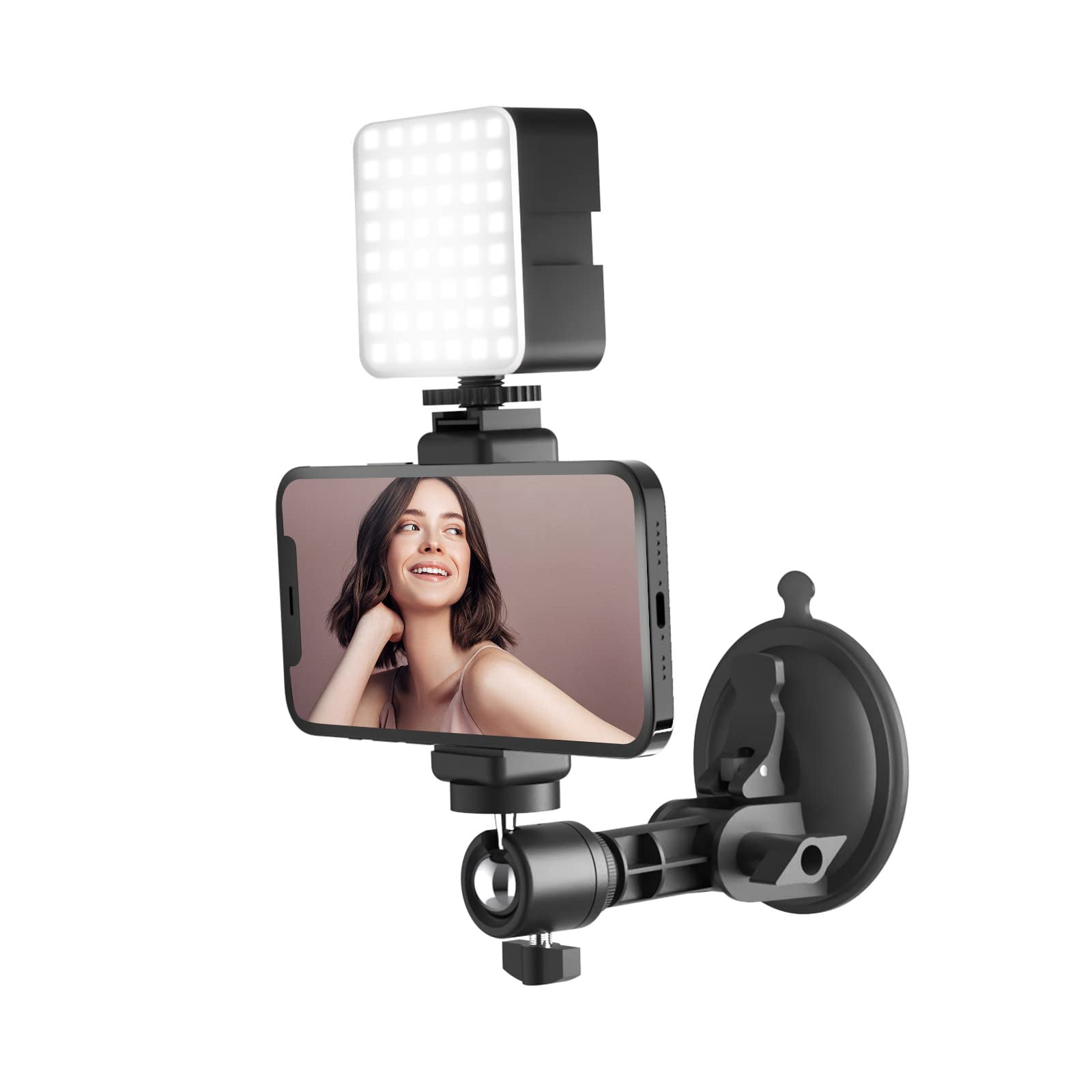 Soporte Para Teléfono Con Espejo, Ventosa Lentok Con Luz Para Maquillaje