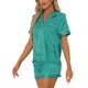 thumbnail image 4 of INSPIRE CHIC Conjunto de Pijama de Manga Corta para Mujer con Ribete en Contraste Regreso a Clases Suave Conjunto de Pijama con Botones y Cuello en V para Primavera Verano M Azul a Rayas, 4 of 6