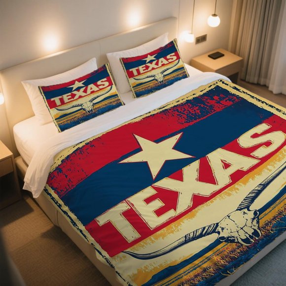 Lone Star TEXAS Vintage Poster with Longhorn Duvet Cover Set Retro Digital Pattern bedding Soft And SkinFriendly