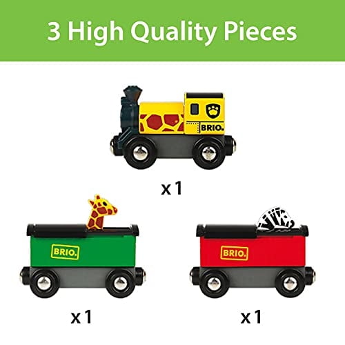 Brio World - 33722 Safari Train | Accesorio de trenes de juguete de 3 piezas para niños de 3 años en adelante
