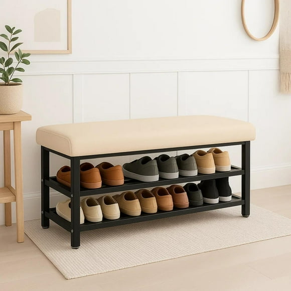 Banqueta Zapatero Carey | Asiento Acolchado | Mueble Multifuncional