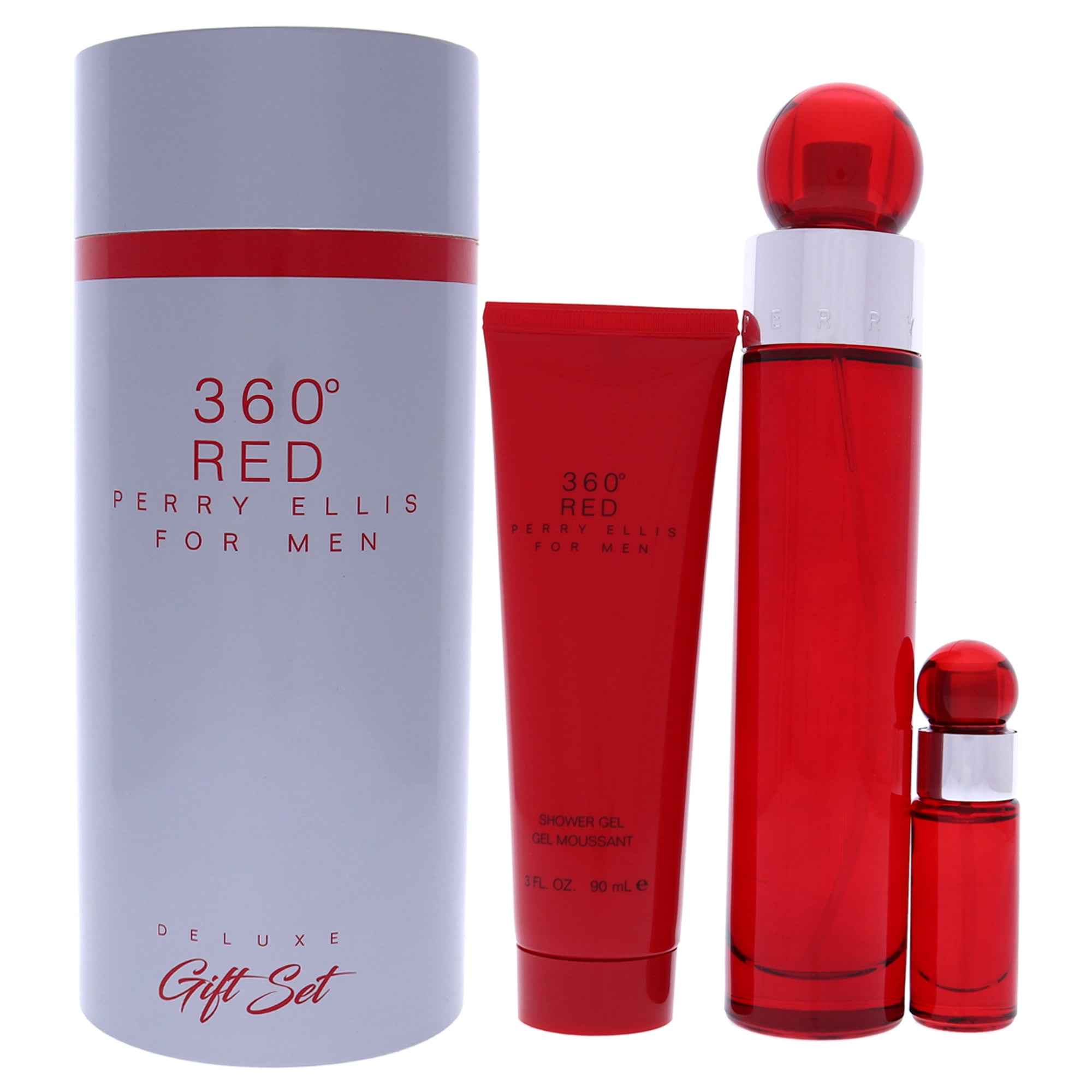 Rojo De Perry Ellis Para Hombres - Set De Regalo Edt Spray, Ml Edt Mini Spray, Gel De Ducha