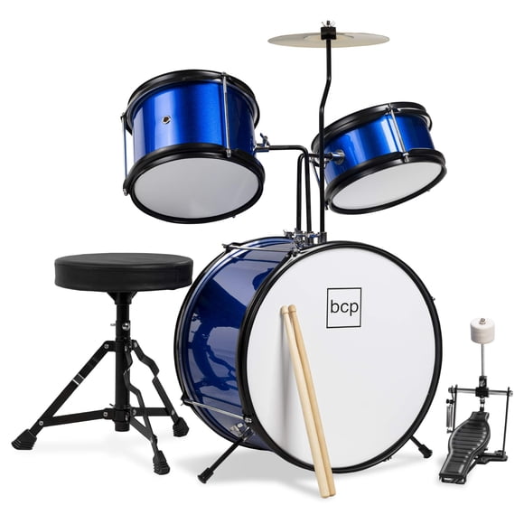 Set de batería Best Choice Products para niños, 3 piezas, azul con taburete