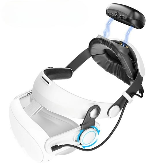 Batería Elite Correa con interfaz facial ajustable y 10000mAh Power Bank Compatible con Meta Quest 3/3S-Negro Blanco