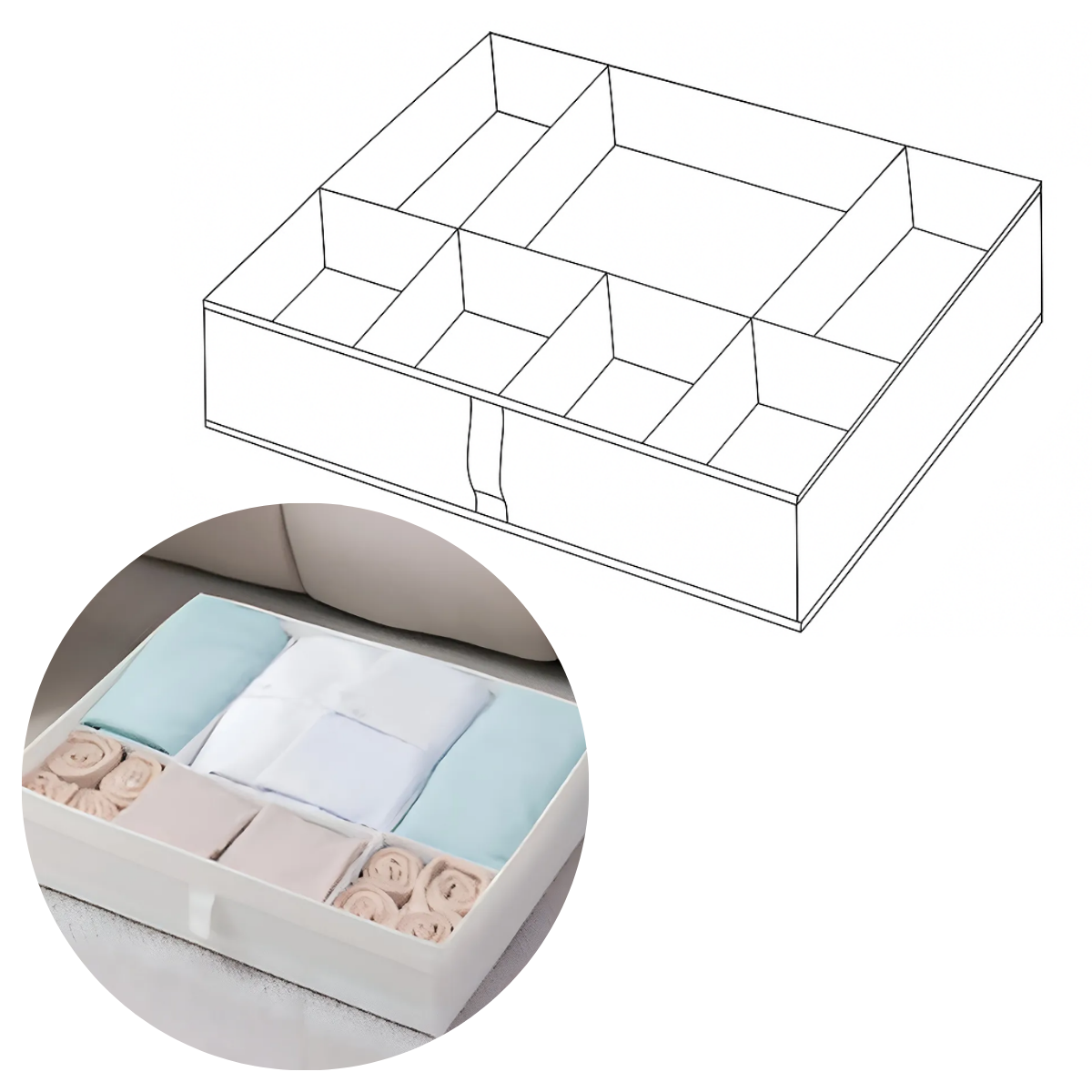 Genérica - Caja Blanco Organizadora De Ropa Multiuso 7 Divisiones 44X34X11Cm