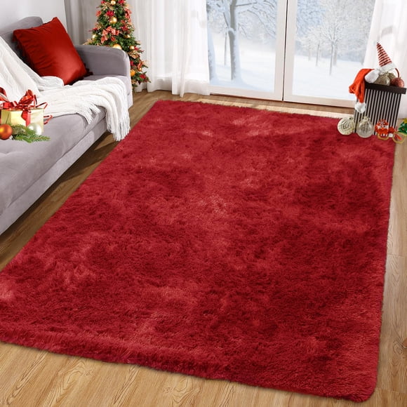Alfombra CAROMIO de piel sintética gruesa de felpa roja, 23 x 30 cm