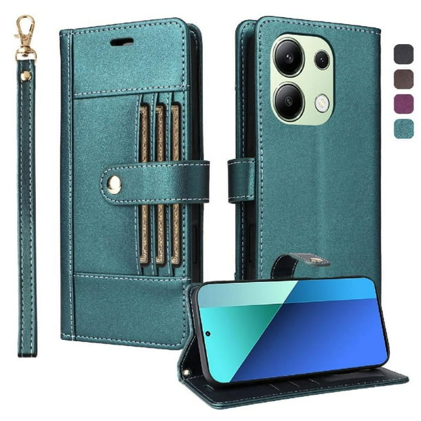 FOXDOCK Funda tipo Cartera para Xiaomi Redmi Note 13 4G – Cubierta de Cuero PU con Múltiples Ranuras, Bolsillo para Efectivo y Correa de Muñeca