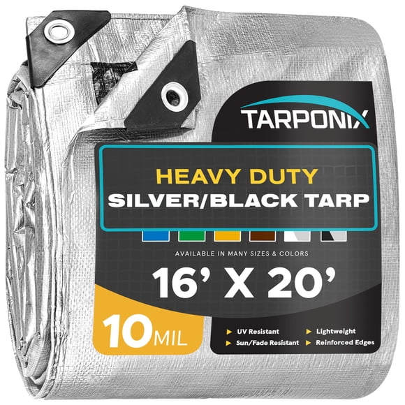 Lona TARPONIX 4,9 m x 6,1 m plateada/negra de alta resistencia