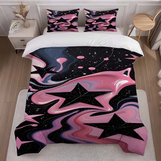Three-Piece Fantasy Starry Sky Printed Duvet Cover Set Soft and Comfortable All-Season Bedding Set