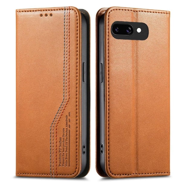 Funda tipo cartera para Google Pixel 9A de piel con cierre magnético, ranuras para tarjetas y correa para la muñeca Marrón