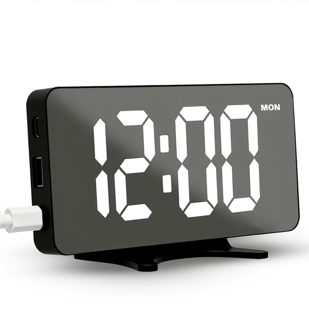 Reloj despertador digital para dormitorio y escritorio, con brillo regulable y doble alarma para durmientes profundos