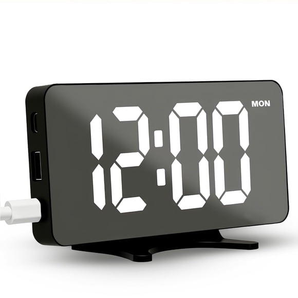 Reloj despertador digital para dormitorio y escritorio, con brillo regulable y doble alarma para durmientes profundos
