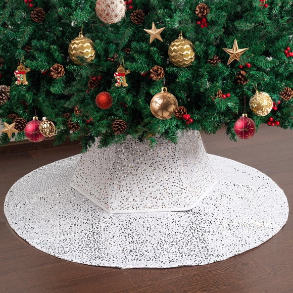 Set de falda y cuello para árbol de Navidad Mr. Pen Silver Sequin