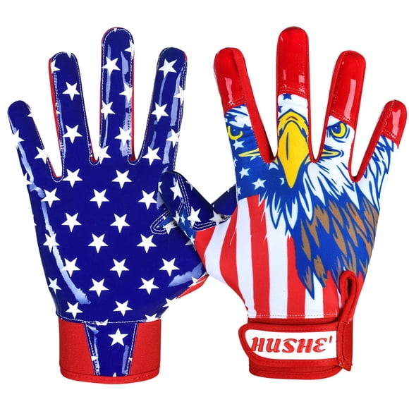 Guantes de Fútbol Americano Hushe' Azul y Rojo con Águila – Talla Juvenil Pequeña