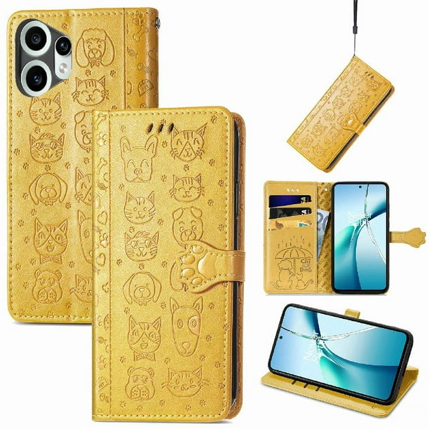 Funda Cartera FOXDOCK para Nothing CMF Phone 2 Pro , Flip PU con Relieve de Gatos y Perros, Tarjetero y Soporte