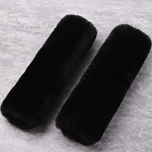Almohadilla para cinturón de seguridad OGLAND Auténtica piel de oveja para coche, 2 unidades, color negro