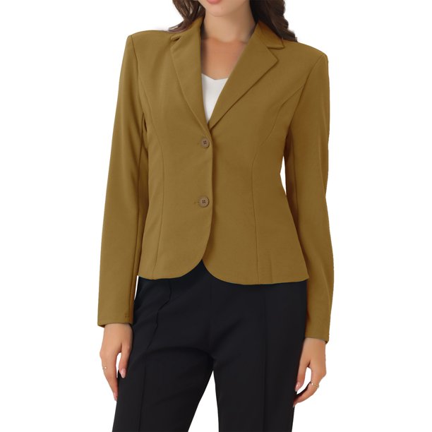 INSPIRE CHIC Blazer de trabajo para mujer con solapa, chaqueta de manga larga, mostaza XS