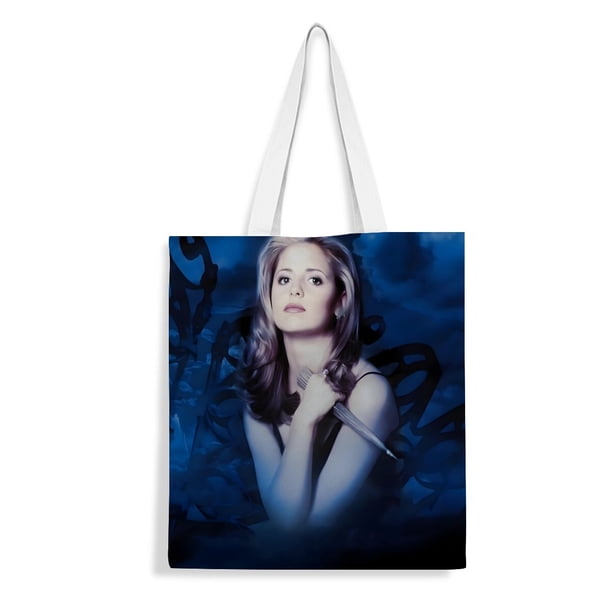 Buffy the Vampire Slayer Bolso de tela con estampado de lienzo para mujer, bolsa de compras reutilizable y estética, con cremallera interior, regalo para mujer, 35 × 40 cm.