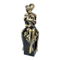 Bothyi - Escultura Familia De Tres, Pieza De Arte Moderno Rústica Para Estante, Mesa, Dormitorio, Negro Y Dorado