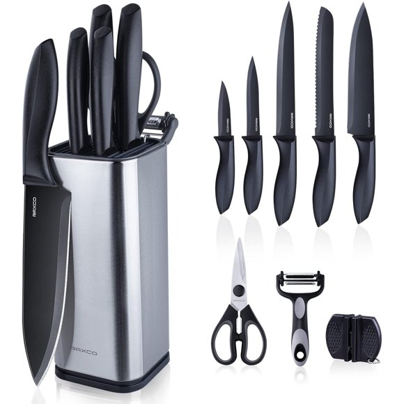 RAXCO Knife Set, 10-Piece Stainless Steel Kitchen Knife Set with Block
