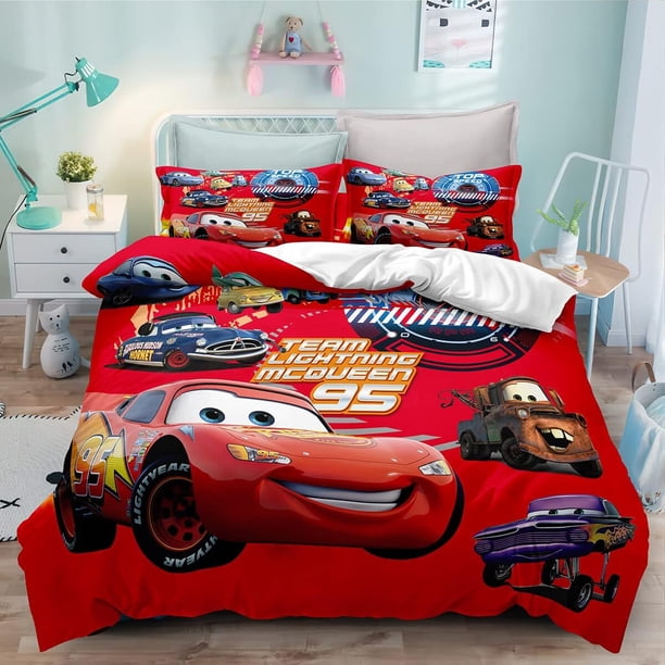 Lightning 3 Piece Bedding Set McQueen Printed Duvet Cover Set Printed Bed Comforter Cover Quilt Covers with Pillowcases for Your Own Bedroom