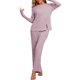 thumbnail image 2 of INSPIRE CHIC Conjunto de Pijamas para Mujer Cuello Redondo Manga Larga Ropa de Dormir Suave Pijamas Ropa de Casa con Bolsillo L Púrpura, 2 of 5