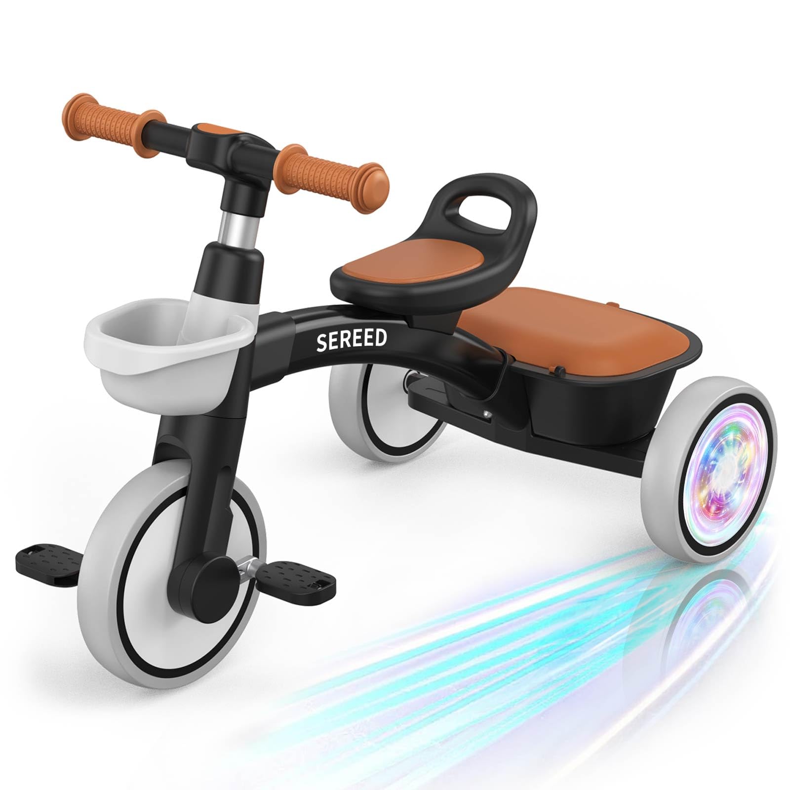 Triciclo Sereed Para Niños Pequeños Con Iluminación Colorida De 2 A 5 Años, Color Negro
