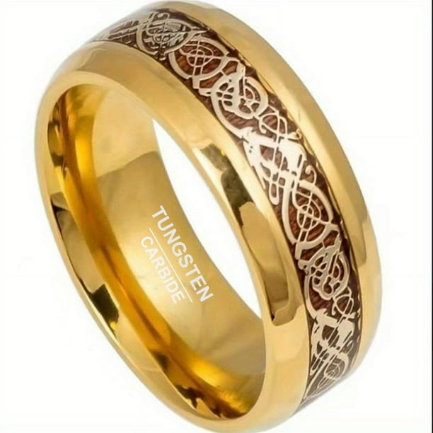 1pc Glamorous Dragon Inlay Polished Women And Men's Golden Tungsten Ring For Engagement Wedding Couple Ring