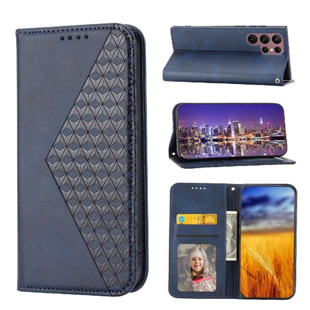 Funda Flip FOXDOCK para Samsung Galaxy S23 Ultra , Estilo Billetera con Diseño Rombo, Correa de Mano y Soporte, Uso Diario