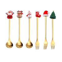 Magideal - Juego De Cuchara Y Tenedor Navideño, Cucharas Y Tenedores De Degustación, Juego De Tenedores Y Cucharaditas De Repostería Para Mezclar Frutas Azucarad Oro 6 Piezas