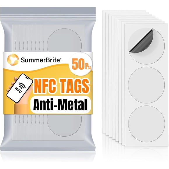 Etiquetas adhesivas NFC Summerbrite NTAG215, 50 unidades, 25 cm, antimetal