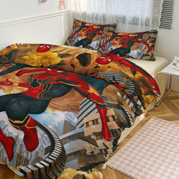 Spiderman Print Bedding Set Pattern Duvet Cove Set 3 Pieces 1 Quilt Cover And 2 Pillowcases for Women Men Teens