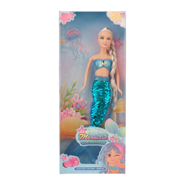 Muñeca Sirena Lovely Con Vestido De Lentejuelas Juguete celeste
