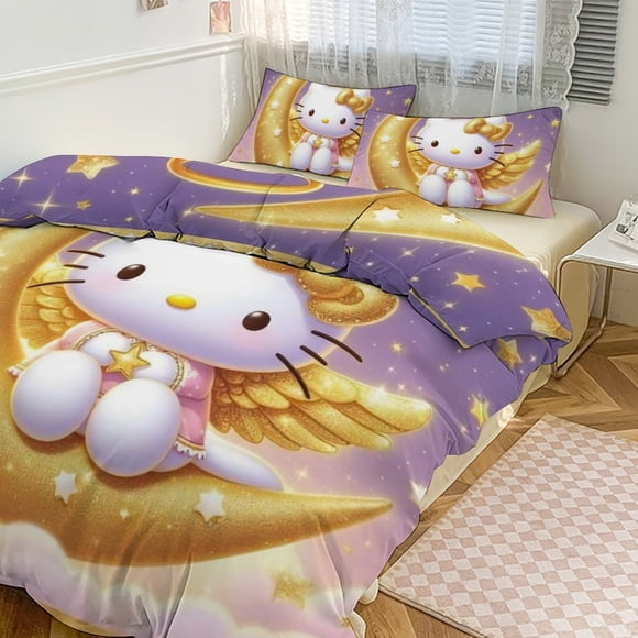 Hello Kitty Print Bedding Set Pattern Duvet Cove Set 3 Pieces 1 Quilt Cover And 2 Pillowcases for Women Men Teens