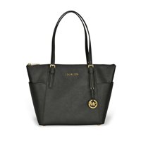 Cartera Michael Kors Jet Set Bolso Tote De Cuero Saffiano Con Cremallera Superior En Negro - Mediano