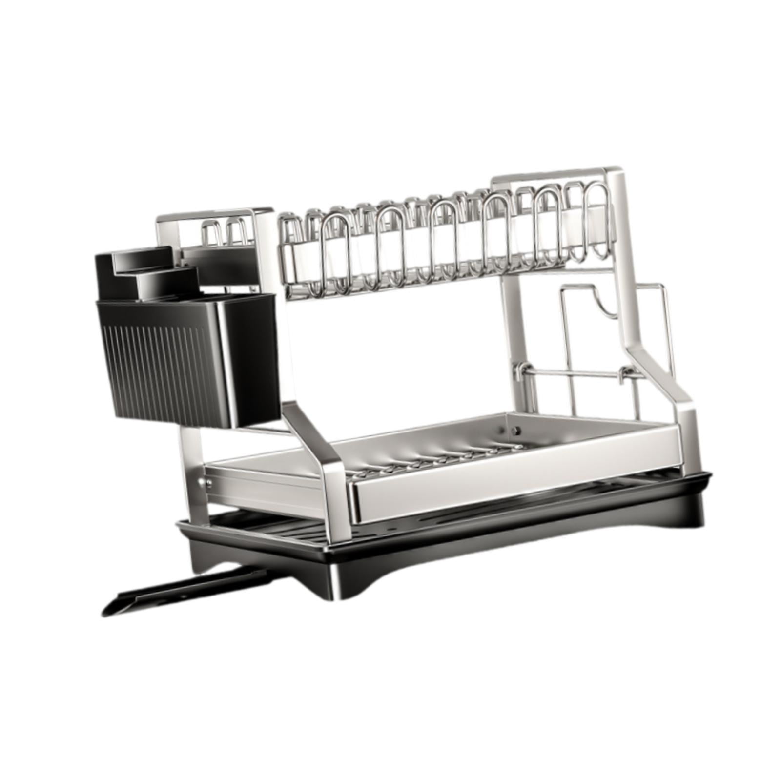 Magideal - Escurridor De Platos Con 2 Niveles, Estante Para Guardar Platos, Ahorro De Espacio Con Soporte Para Utensilios, Escurridor De Platos, Organizador Para