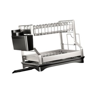 Magideal - Escurridor De Platos Con 2 Niveles, Estante Para Guardar Platos, Ahorro De Espacio Con Soporte Para Utensilios, Escurridor De Platos, Organizador Para