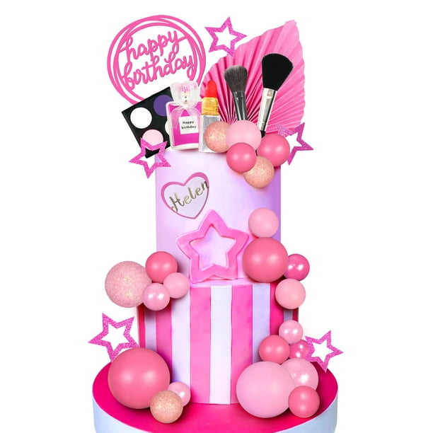 Juego de 32 piezas de adornos para tarta Tazimi – temática de maquillaje para cumpleaños