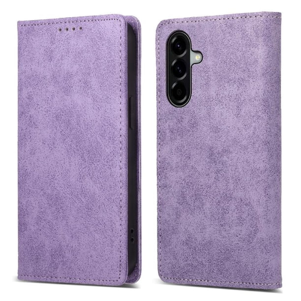 Funda tipo cartera con bloqueo RFID para Samsung Galaxy A57 5G Con tapa abatible, portatarjetas, cierre magnético, TPU y soporte Morado