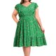 thumbnail image 1 of Vestido de Línea A con Cuello en V, Mangas con Volantes, Cintura Elástica y Bolsillos para Mujer de Talla Grande GRACE & GRANDEUR 2X Verde, 1 of 7