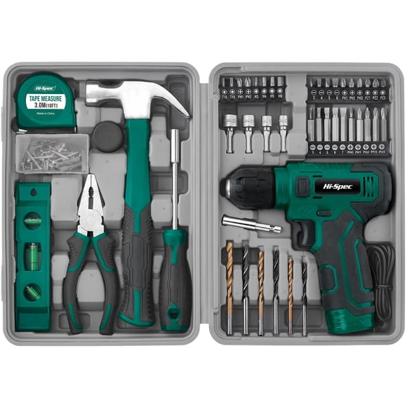 Taladro inalámbrico Hi-Spec 8V y kit de herramientas verde