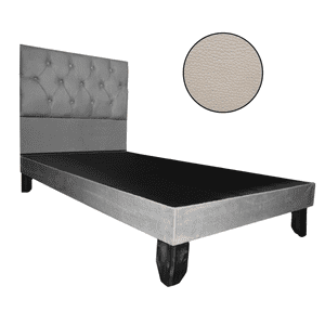 Mueblart - Base De Cama Con Respaldo A Piso Full Beige Eco Cuero
