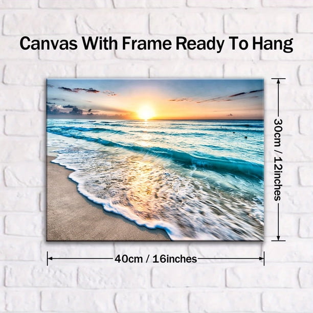 1pc Wooden Framed Canvas Painting, Sunset And Sea, Canvas Posters, Art For Home Decoration, Pattern Wall Art Decor, For Living Room, Bedroom, Kitchen, Restaurant, Bar Wall Decor, Waterproof Painting,