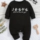 thumbnail image 1 of Baby Boys Girls Long Sleeve Bodysuit, JESUS HE'LL BE HERE FOR YOU Print Infant Long Sleeve Romper, 1 of 5