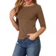 thumbnail image 4 of INSPIRE CHIC Camisetas de Mujer Mangas al Codo Cuello Barco Ajuste Ceñido Casual Camisetas Marrón L, 4 of 7