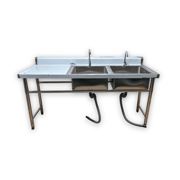 Lavafondo Doble Acero Inoxidable 120x60 cm con Secador Izquierdo y Grifería para Cocina Industrial